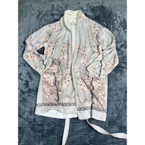 Trump Mar-A-Lago Collection Womens Floral Robe L Beige & Pink Cherry Blossom
